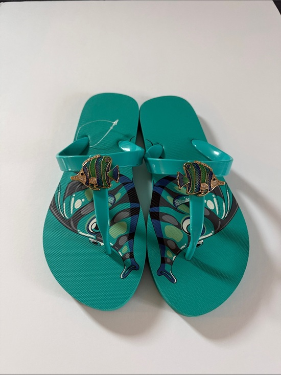 None Shoes - Turquoise Women's‎ Fish Accent Jelly Flip Flops